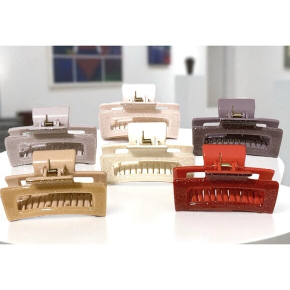 6 Hair Claw Clips Multi-Colored Sparkle Set Red Pink White lilac Tan - Picture 1 of 6